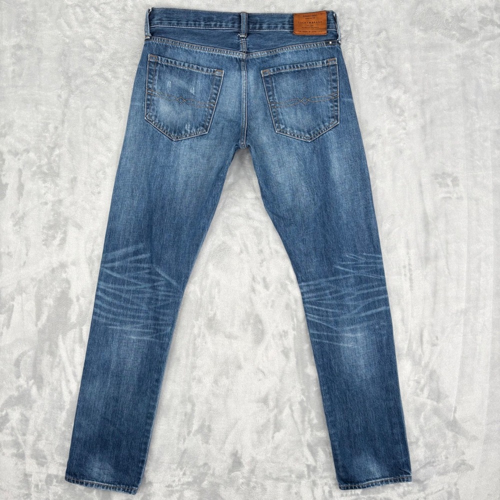 Lucky Brand Jeans Mens 31x32 Blue Rick 110 Skinny Denim Medium‎ Wash Distressed